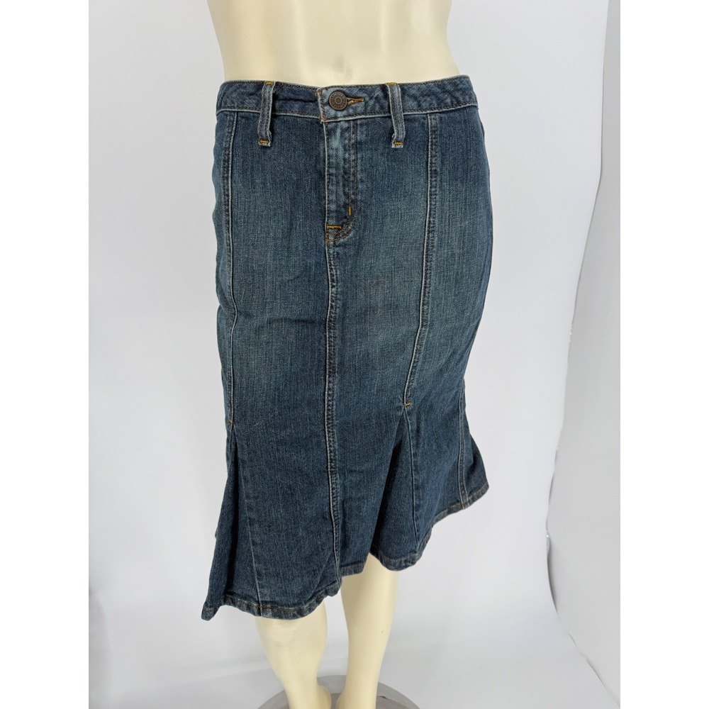 Y2K The Limited Denim Godet Skirt Womens 4 Blue Stretch Flare Hem Midi Bratz